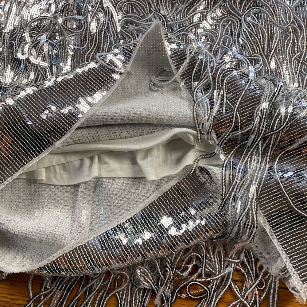Anthropologie Maeve Tatiana Silver Sequin Fringe Skirt Size 2 - Picture 11 of 11